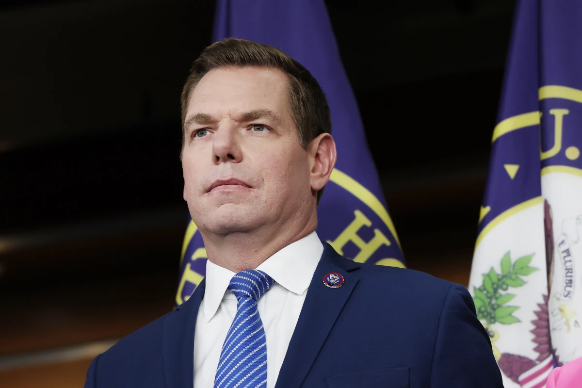 Rep. Eric Swalwell, D-Calif., speaks at a news conference at the U.S. Capitol on September 08, 2025.