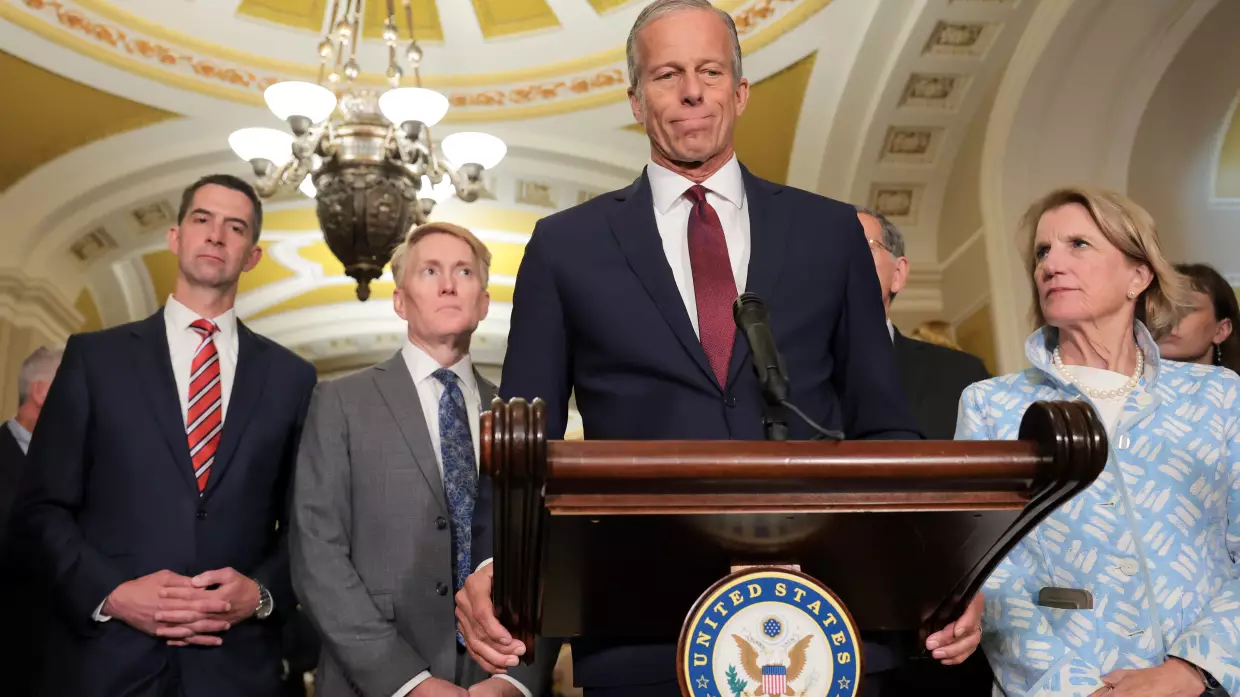 Senate Majority Leader John Thune (R-SD) speaks during a news conference following a weekly policy luncheon with Senate Republicans at the U.S. Capitol on June 02, 2026 in Washington, D.C. Thune was joined by U.S. Sen. Tom Cotton (R-AK), U.S. Sen. James Lankford (R-OK), U.S. Sen. John Barrasso (R-WY) and U.S. Sen. Shelley Moore Capito (R-WV).