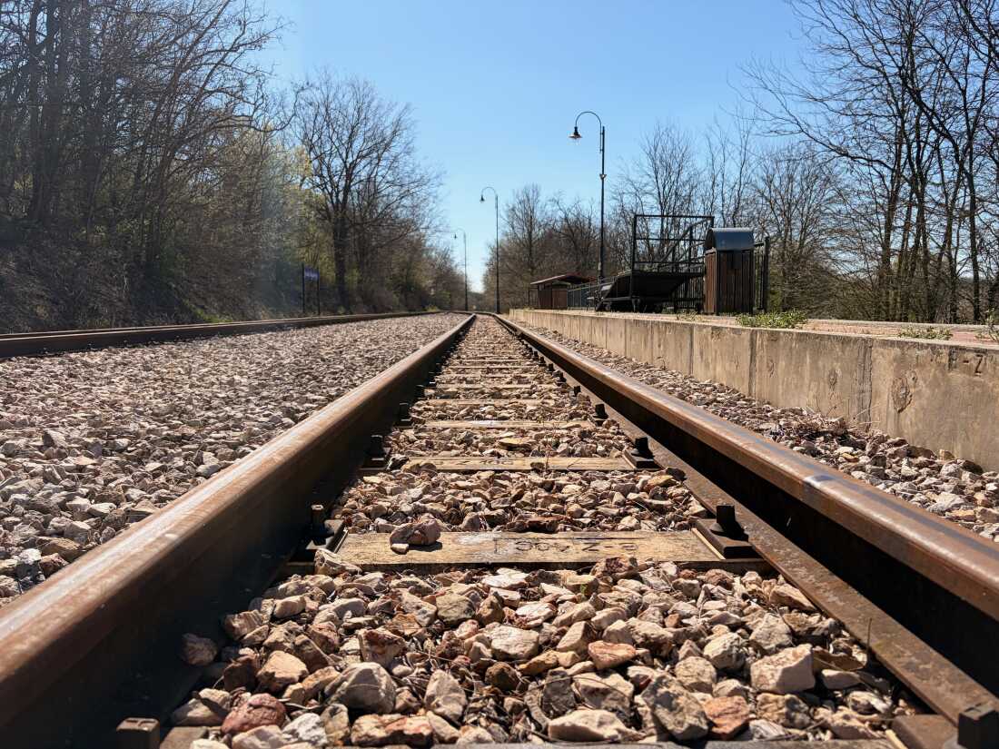A portion of Puskás Akadémia stop on the The Vál Valley Light Railway.