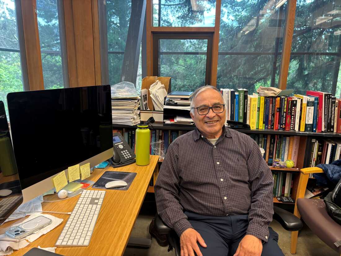 Fire ecologist Ernesto Alvarado in his Seattle office at the University of Washington, which is a top recipient of federal research grants.