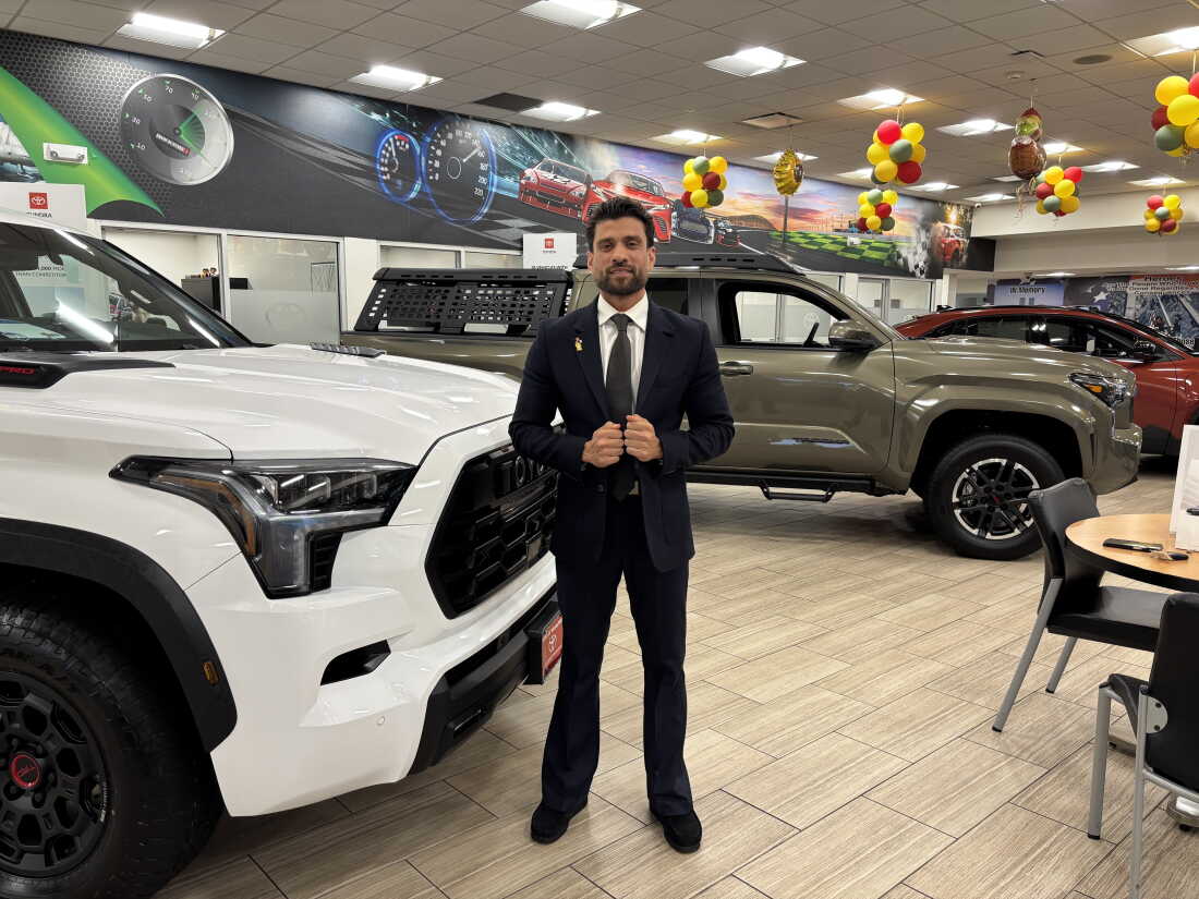 Sal Iqbal, the general sales manager at the Toyota franchise in Massapequa, New York, on the sales floor.