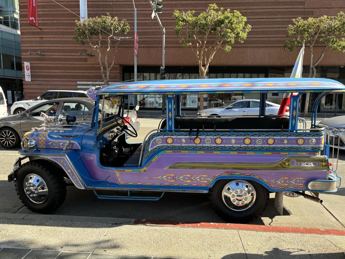This renovated jeepney, built in 1946, tours people around the Filipino Cultural District in San Francisco.