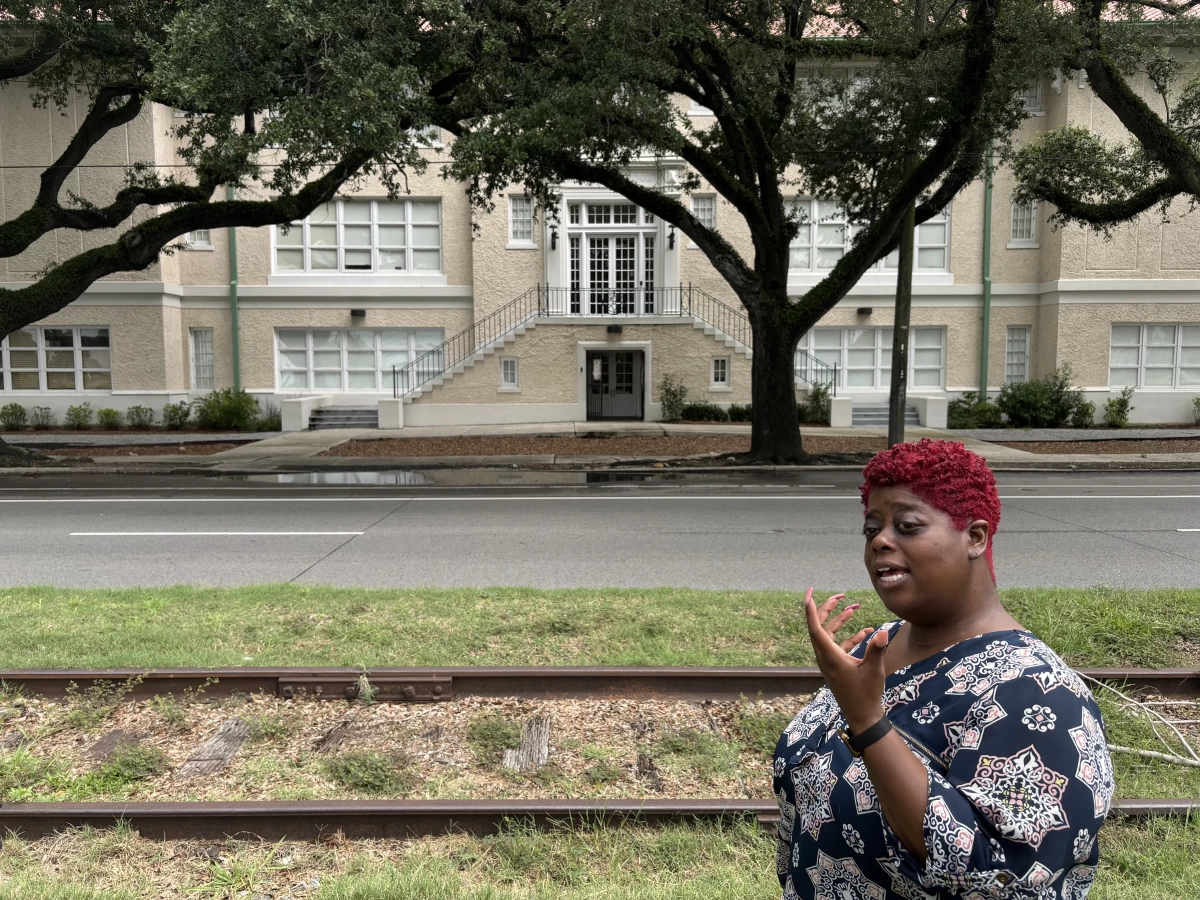 Tremaine Knighten-Riley explains the many functions of the TEP Center and its place in civil rights history as the former McDonogh 19 school.