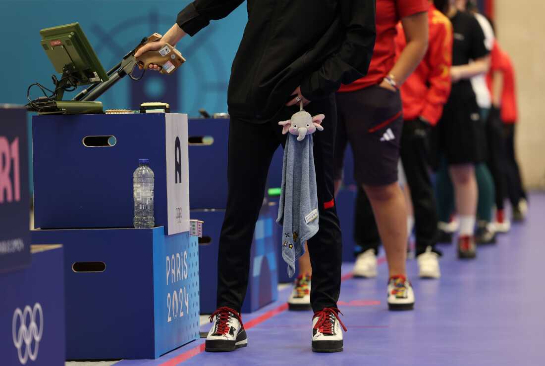 Yeji Kim carries her daughter's stuffed elephant toy for good luck at the 2024 Olympic Games in Paris.