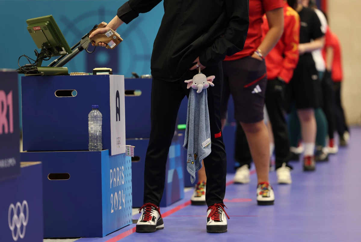 Yeji Kim carries her daughter's stuffed elephant toy for good luck at the 2024 Olympic Games in Paris.