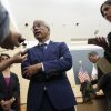 California Attorney General Rob Bonta speaks to reporters who are standing around him inside the Ronald V. Dellums Federal Building and U.S. Courthouse in Oakland, California, on August 18.