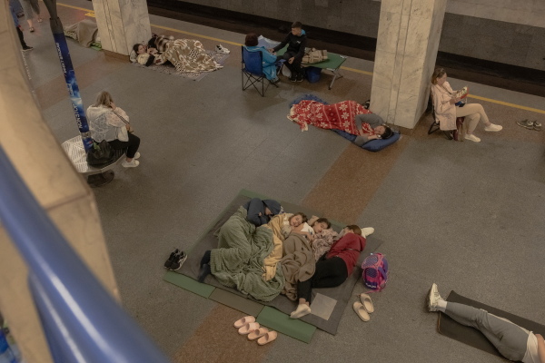 Ukrainians take shelter in a subway station in Kyiv.