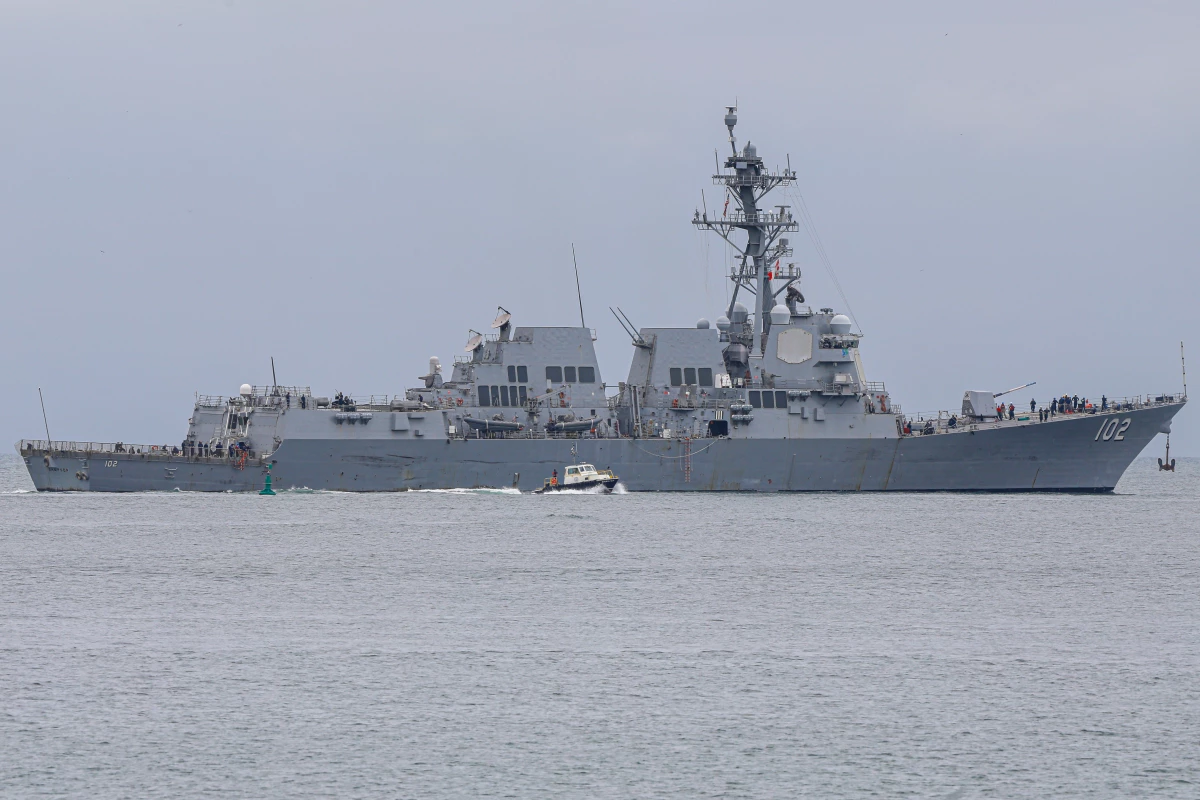 The USS Sampson, a U.S. Navy missile destroyer, docks in Panama City, Panama, on Sept. 2. The deployment comes amid a broader U.S. Naval presence in Caribbean waters following President Donald Trump's order last month to take action against Latin American drug cartels.