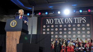 President Donald Trump speaks about the economy during an event at the Circa Resort and Casino in Las Vegas, Saturday, Jan. 25, 2025. (AP Photo/Mark Schiefelbein)