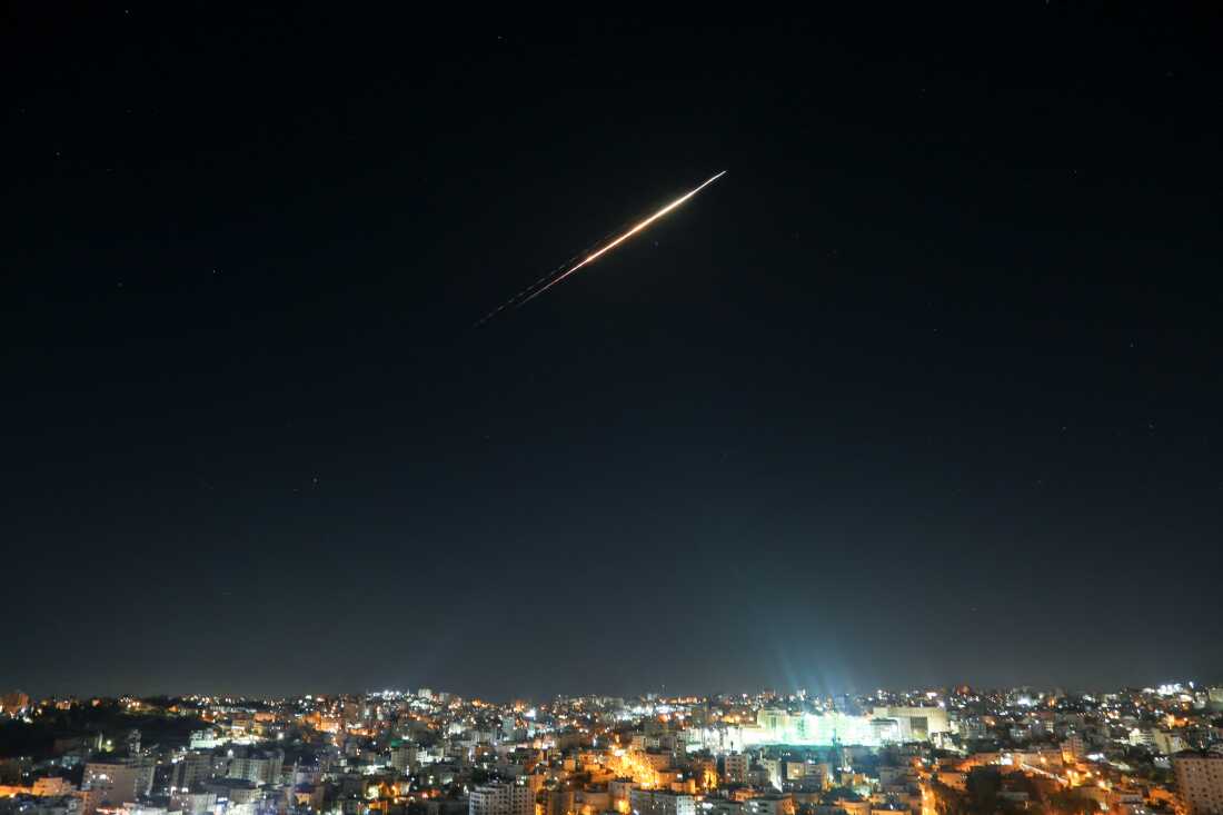 Iranian missiles aimed at targets in Israel pass through the sky of Hebron, West Bank on June 18 as Israeli air defense system tries to intercept them.