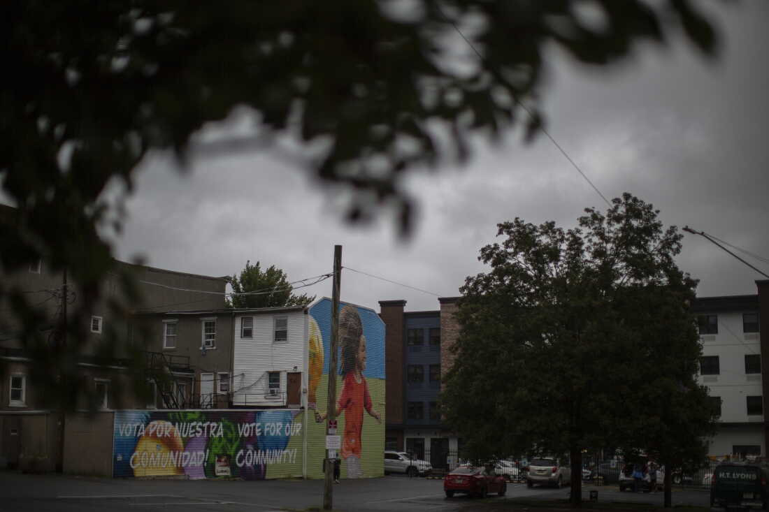 A mural reads “vote for our community” in Allentown, Pa. Allentown is now a majority Latino city and both parties are fighting for their votes.
