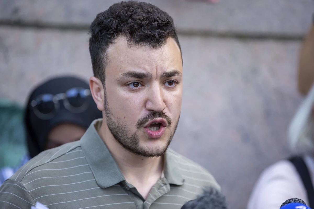 Khalil speaking at a pro-Palestinian protest at Columbia University in April 2024.
