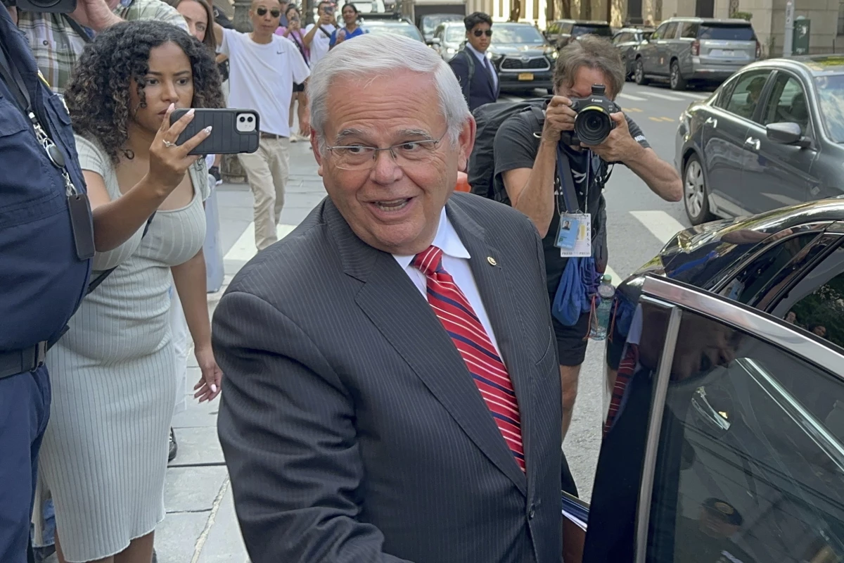 U.S. Sen. Bob Menendez, D-N.J., leaves federal court following the day's proceedings in his bribery trial, Thursday in New York.
