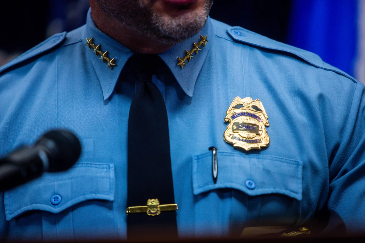 Minneapolis police chief Brian O'Hara speaks at a press conference on June 16, 2023 at the U.S. District Court building in Minneapolis.