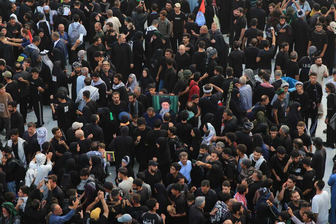 Crowds of pilgrims gather in the area between the two holy shrines in Karbala during Arbaeen