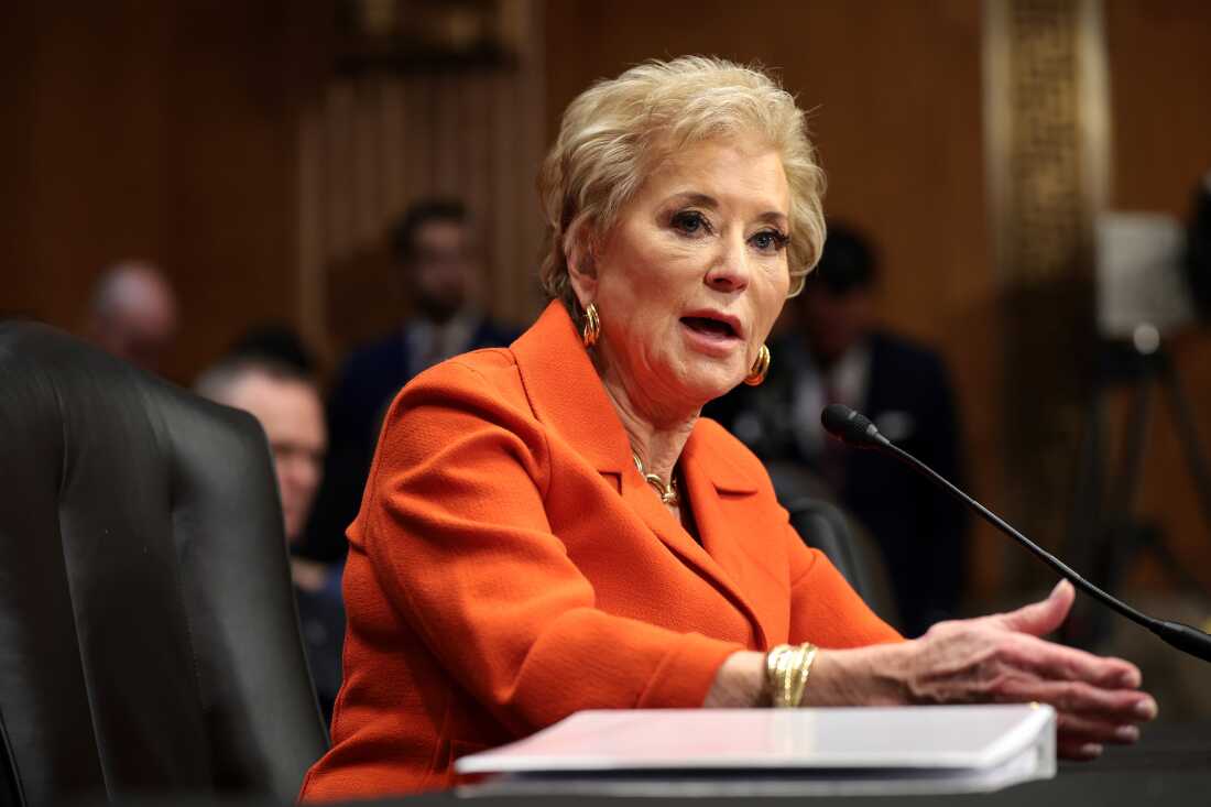 Linda McMahon, President Donald Trump’s nominee to be Secretary of Education, testifies during her confirmation hearing on Thursday in Washington, DC.