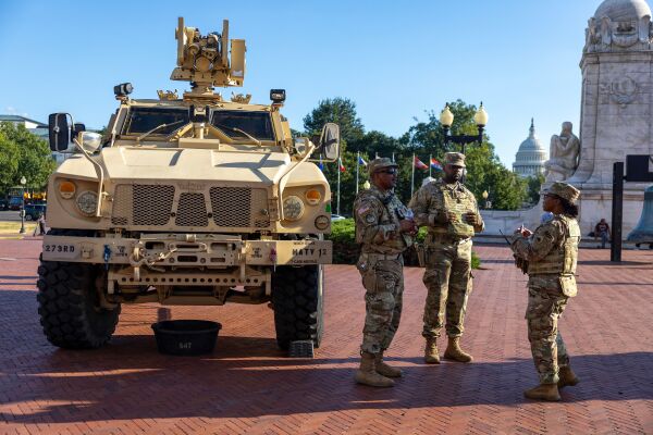National Guard Troops stand outside Union Station on Sept. 1, 2025 in Washington, D.C.