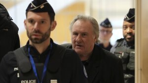 French actor Gérard  Depardieu leaves for a break during his trial for the alleged sexual assaults of two women on a film set in 2021