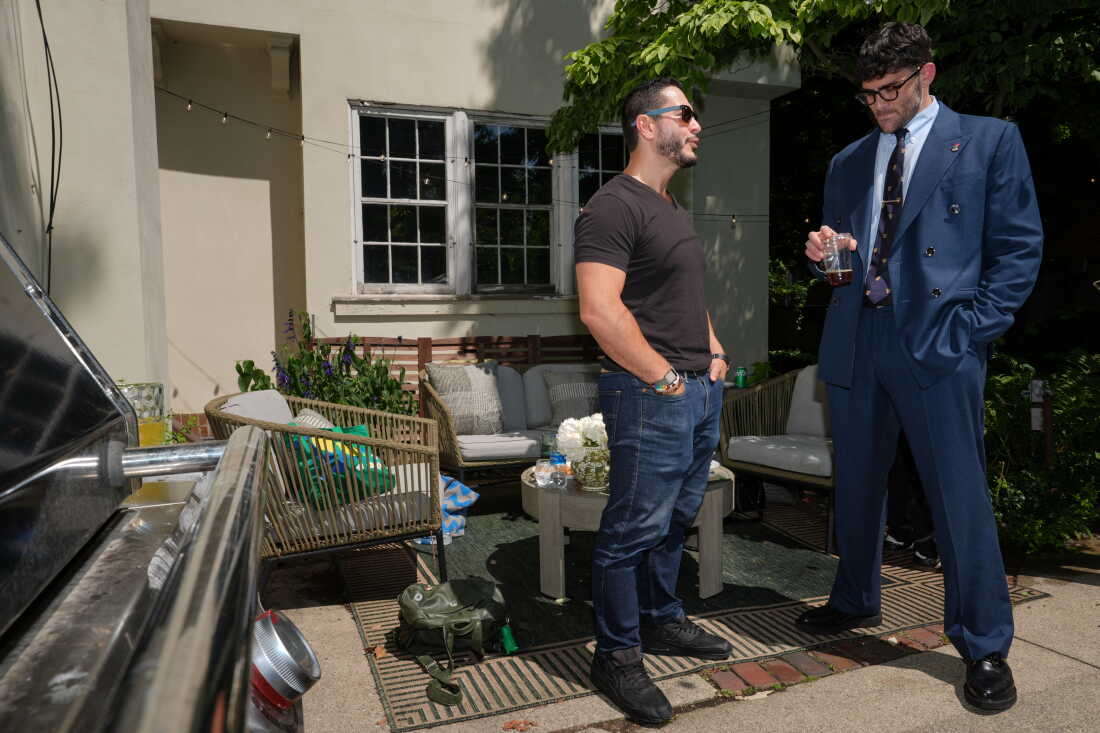 El-Sayed has come under criticism for his association with the left-wing streamer Hasan Piker. Above, El-Sayed and Piker talk poolside at a party for content creators supporting the El-Sayed campaign on Aug. 3, 2026, in Detroit.