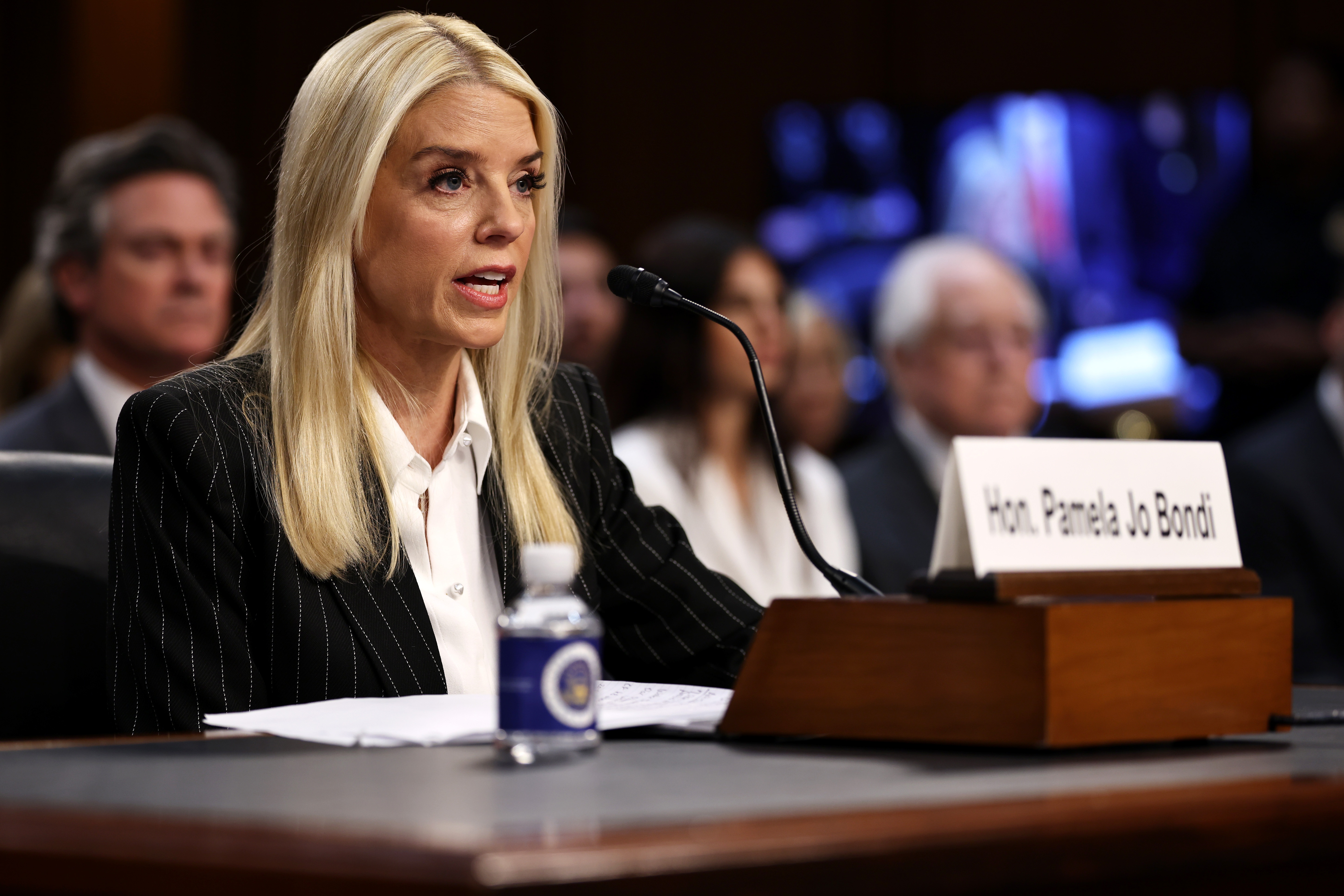Former Florida Attorney General Pam Bondi testifies before the Senate Judiciary Committee during her confirmation hearing for U.S. attorney general on Wednesday. (Getty Images)