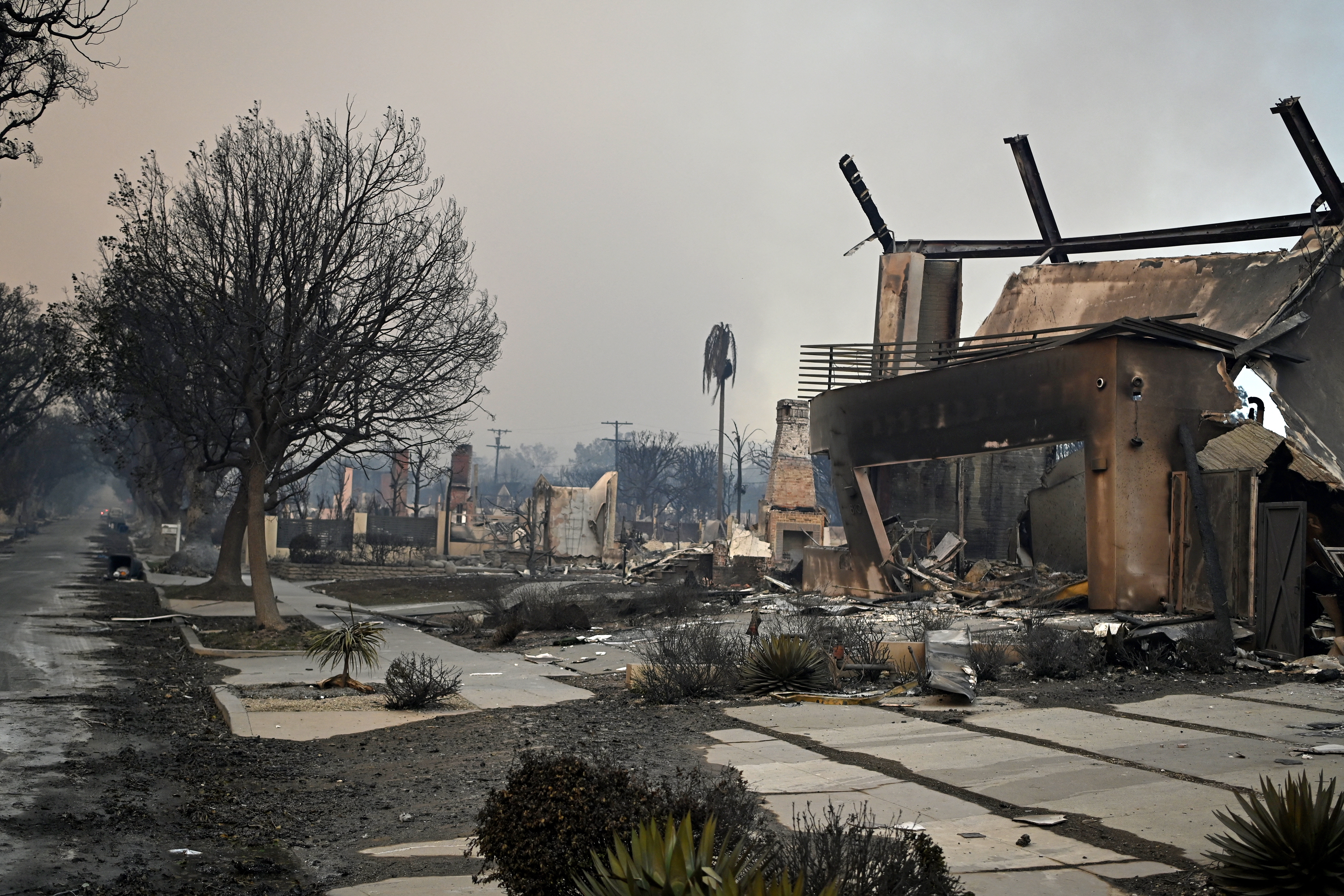 The remains of a burned home are seen after the home was destroyed by the Palisades Fire in the Pacific Palisades area of Los Angeles on Jan. 8.