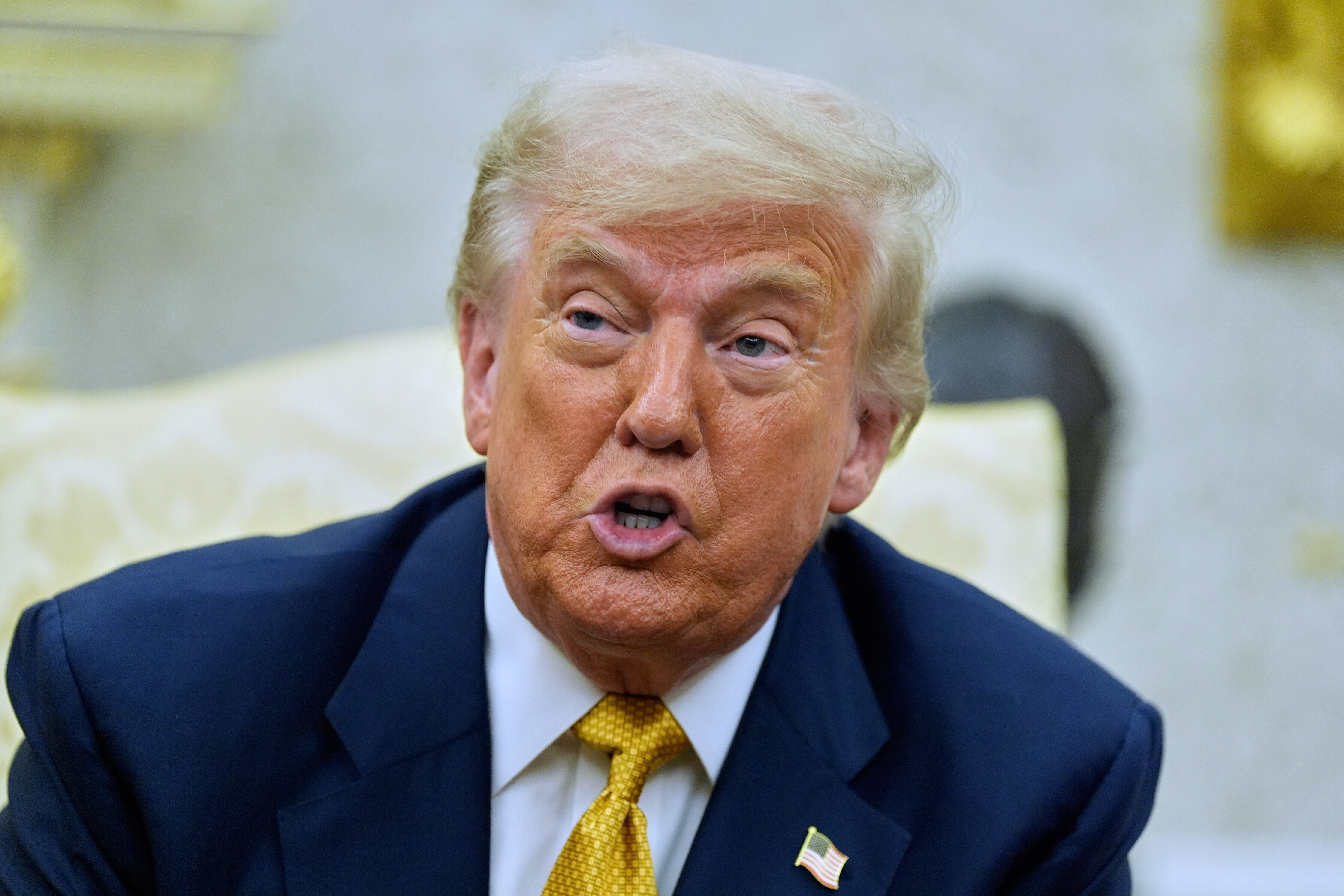 President Trump speaks during a meeting with Bahrain's Crown Prince Salman bin Hamad Al Khalifa in the Oval Office Wednesday. (AP)