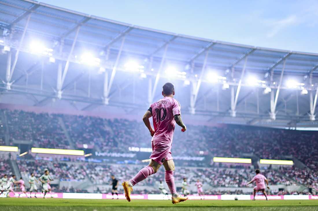 Lionel Messi of Inter Miami CF in action during the MLS match against the New England Revolution on April 25, 2026 in Miami, Fla.