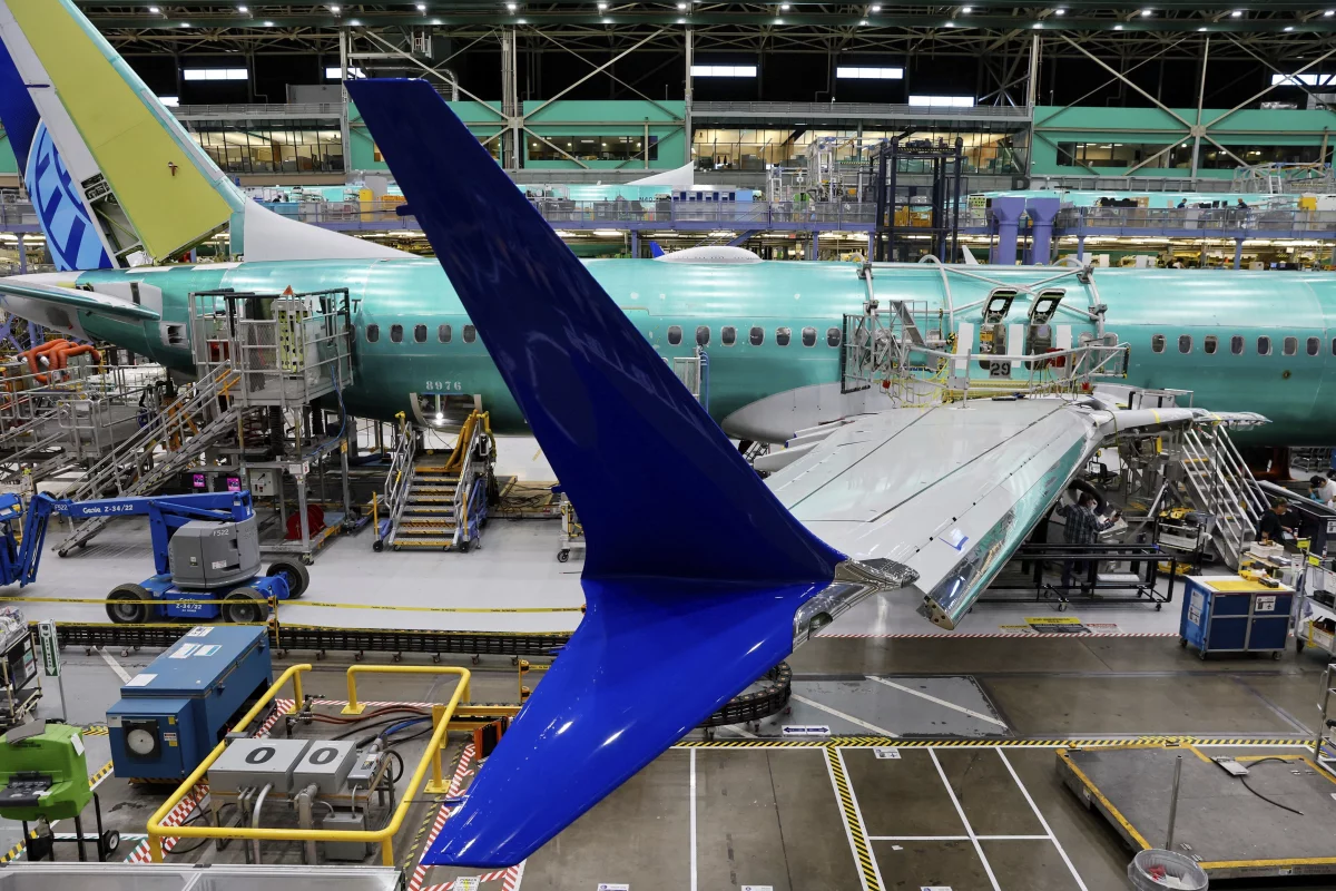 Boeing 737 MAX airplanes sit on the assembly line at the company's facility in Renton, Wash.