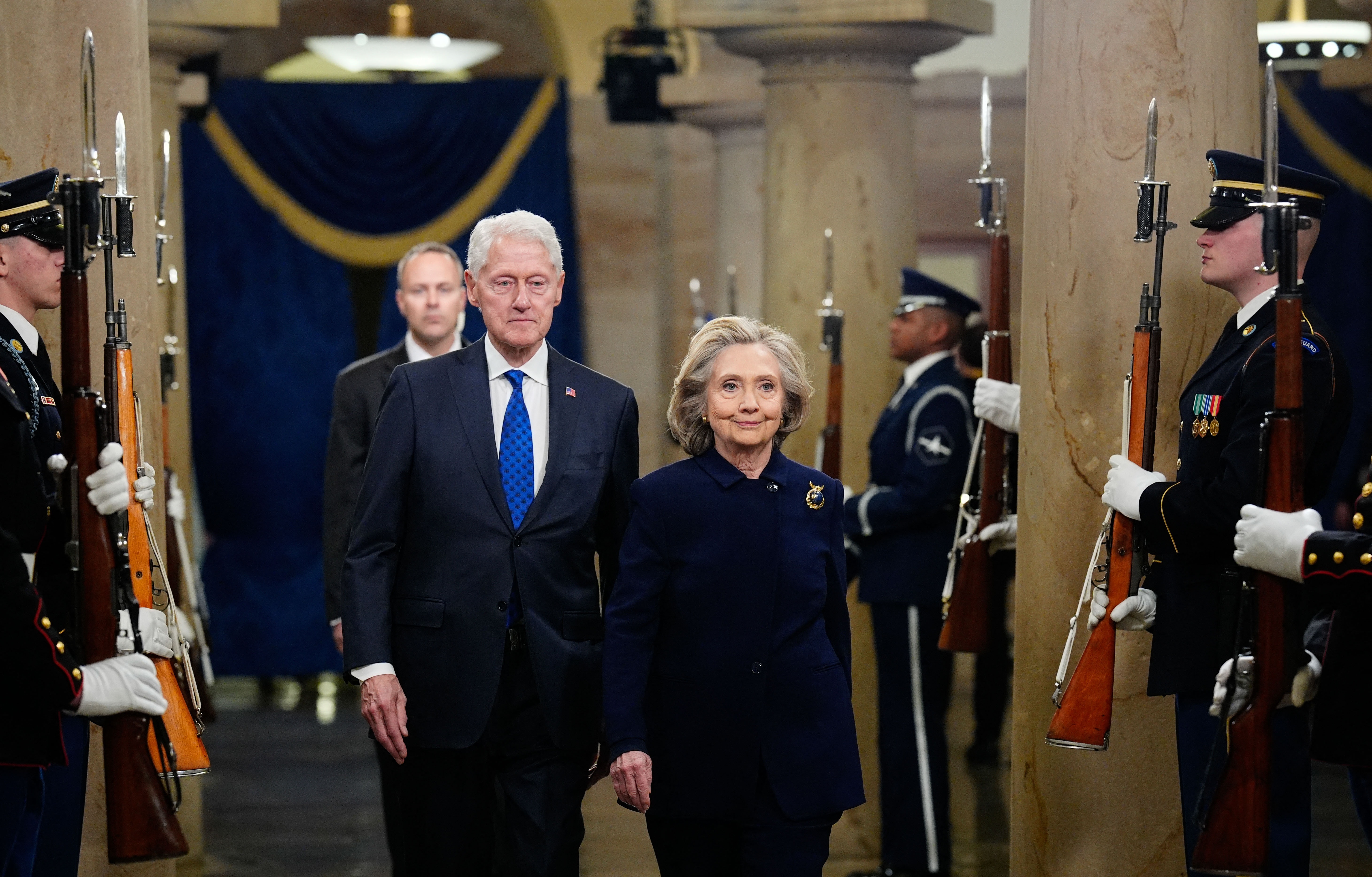 Former President Bill Clinton and former Secretary of State Hillary Clinton arrive ahead of the 60th inaugural ceremony on January 20, 2025, at the U.S. Capitol.