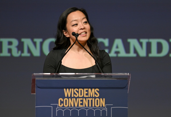Gubernatorial candidate Francesca Hong speaks on stage during Wisconsin Democrats 2026 Convention on June 14, 2026 in Madison, Wisconsin.