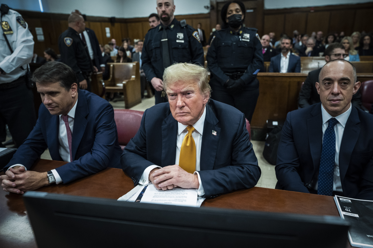 Trump with then-attorneys Todd Blanche and Emil Bove attends his criminal trial at Manhattan Criminal Court in May 2024. Since becoming president again, Trump has nominated both men to other positions, with Blanche as the No. 2 official at the Justice Department.