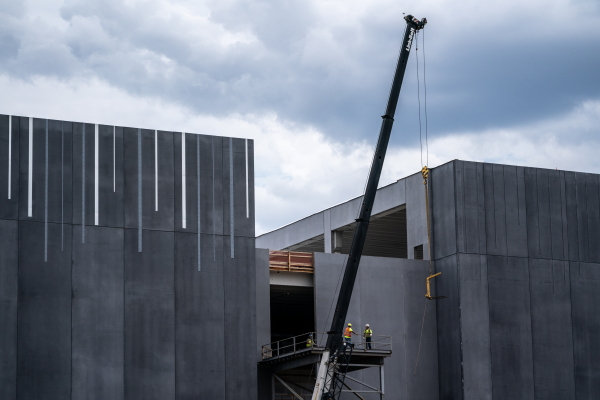 A construction crew works on a CloudHQ data center in 2024 in Northern Virginia.