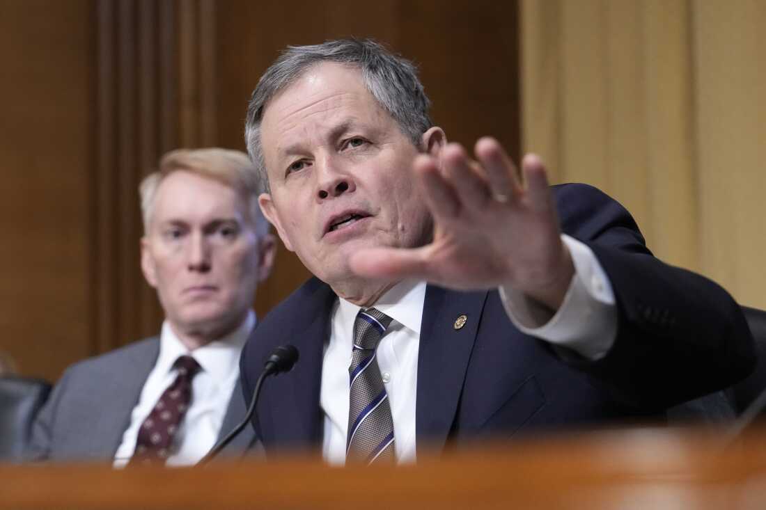 Sen. Steve Daines, R-Mont., speaks at the Senate Finance Committee confirmation hearing for Scott Bessent, President-elect Donald Trump's choice to be Secretary of the Treasury, at the Capitol in Washington, Thursday, Jan. 16, 2025.
