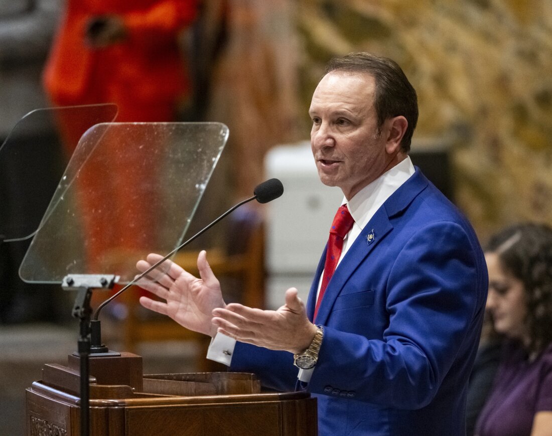 Louisiana Gov. Jeff Landry speaks during the start of a special session in Baton Rouge, La., Jan. 15. Landry signed a bill in June allowing surgical castration to be a potential punishment for certain sex offenses against children.