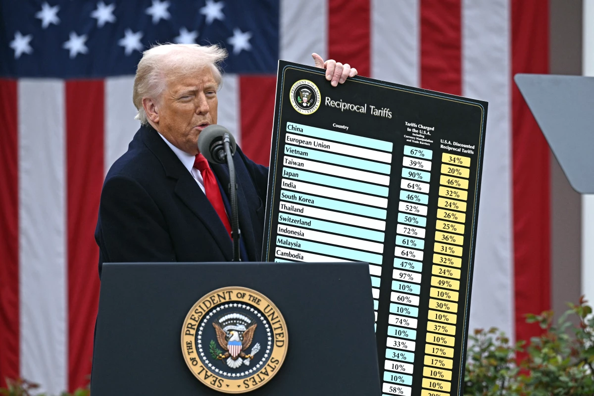 President Trump announced sweeping tariffs on nations around the world during an event in the Rose Garden on April 2, 2025. A slim majority of the GOP-led Senate voted this week to roll back Trump's use of emergency powers to set tariffs on Canada, Brazil and other countries.