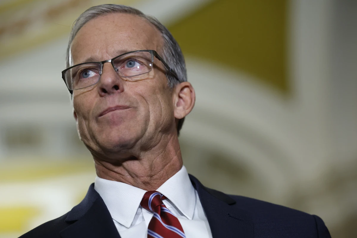 Sen. John Thune, R-S.D., speaks after being elected Senate Majority Leader for the 119th Congress following the Senate Republican leadership elections on Nov. 13.