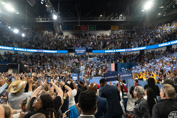 Vice President Harris speaks at a campaign event at the Georgia State Convocation Center on July 30, 2024 in Atlanta.