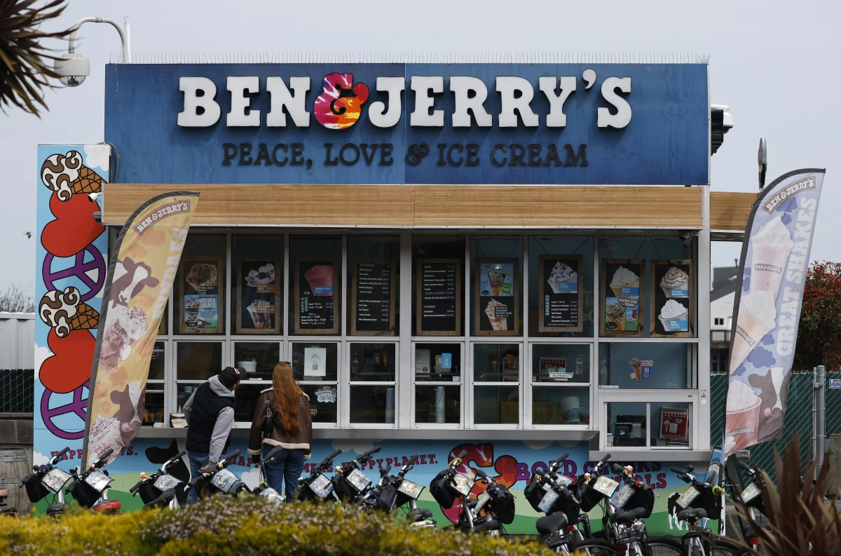 A Ben & Jerry's storefront in San Francisco, pictured Wednesday. The ice cream company says in a legal filing that Unilever unlawfully and abruptly ousted its CEO earlier this month.