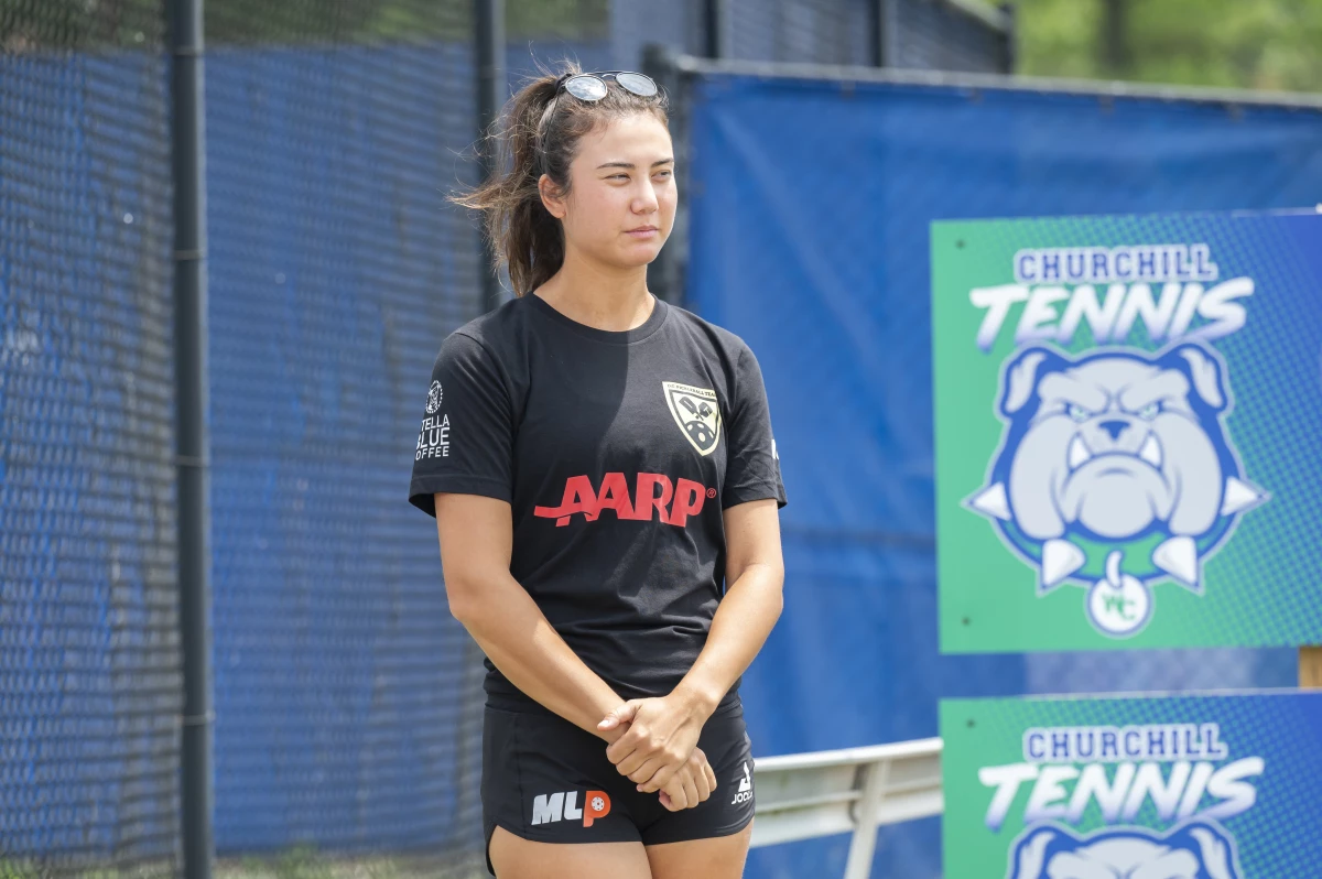 Vivian Glozman of the D.C. Pickleball Team watches on as it's announced that the sport is expanding as a varsity sport to all public high schools in Montgomery County, MD.
