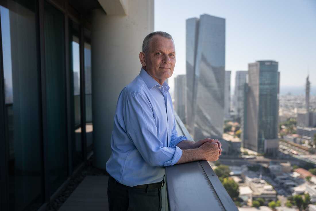 Liam Schwartz, A lawyer specializing in relocation poses for a portrait outside his office in Tel Aviv Israel on July 11.