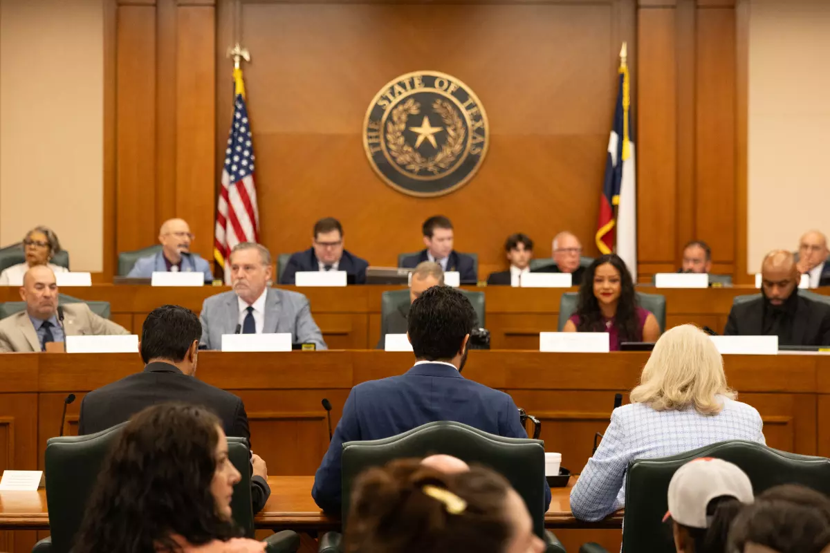 US Rep. Joaquin Castro (left), US Rep. Greg Gasar (left) and US. Rep. Sylvia Garcia sits as the first panelist of the 21-member House Select Committee on Congressional Redistricting at the Texas Capitol on Thursday, July 25, 2025.