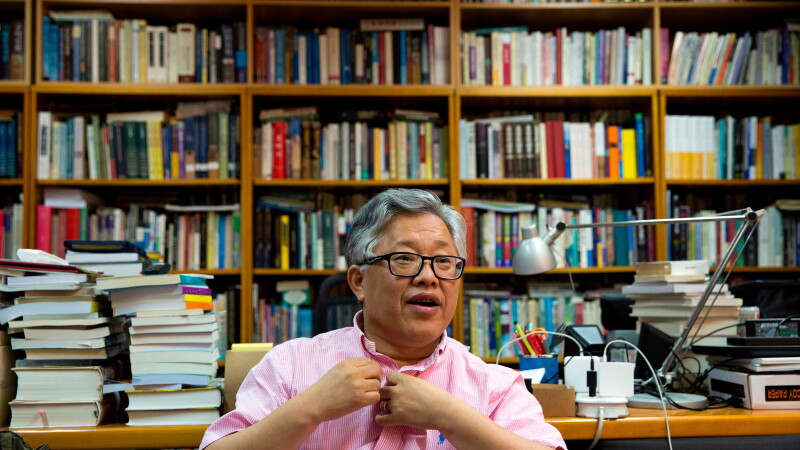 FILE - Pastor Ezra Jin Mingri speaks during an interview at the Zion Church in Beijing, China, Wednesday, Aug. 1, 2018. (AP Photo/Ng Han Guan, file)