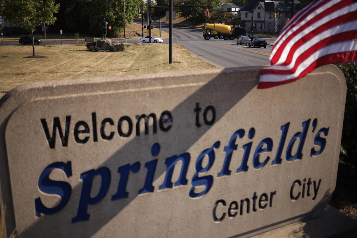 Welcome to Springfield signage is displayed along Spring Street on September 16, 2024 in Springfield, Ohio. Springfield, home to a large Haitian community, was thrust into the national spotlight after former President Donald Trump made claims during the presidential debate against Vice President Harris, accusing members of the immigrant community of eating the pets of local residents.
