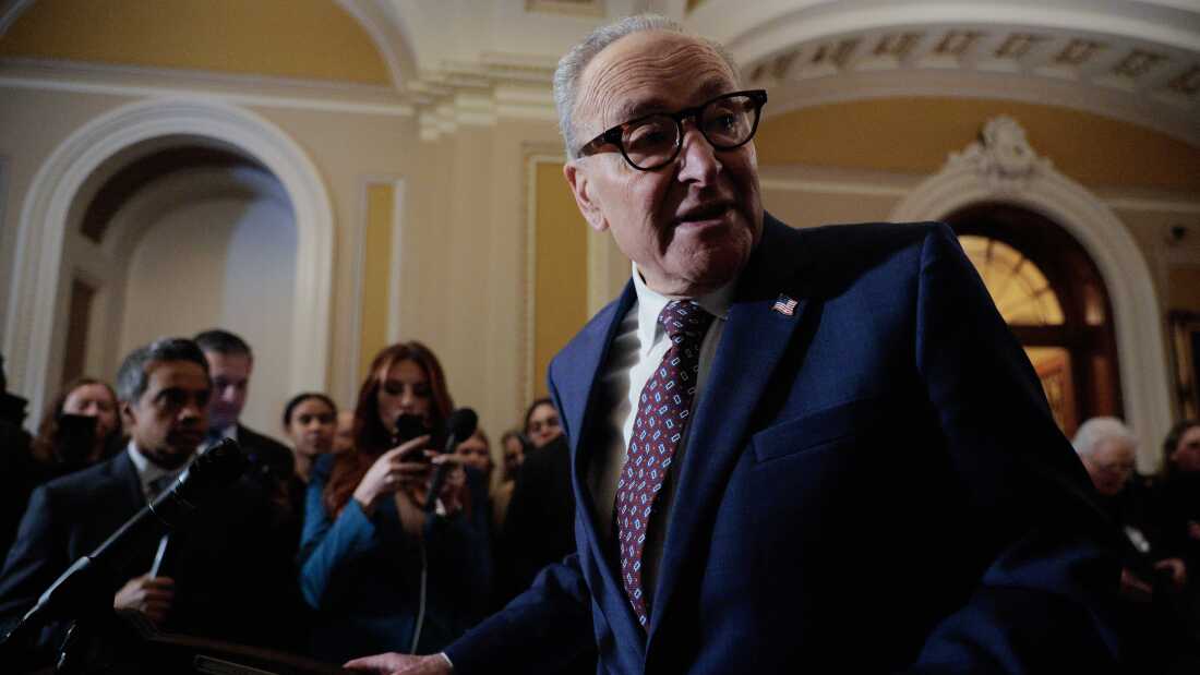 Senate Minority Leader Charles Schumer (D-NY) talks to reporters following the weekly Senate Democratic policy luncheon at the U.S. Capitol.