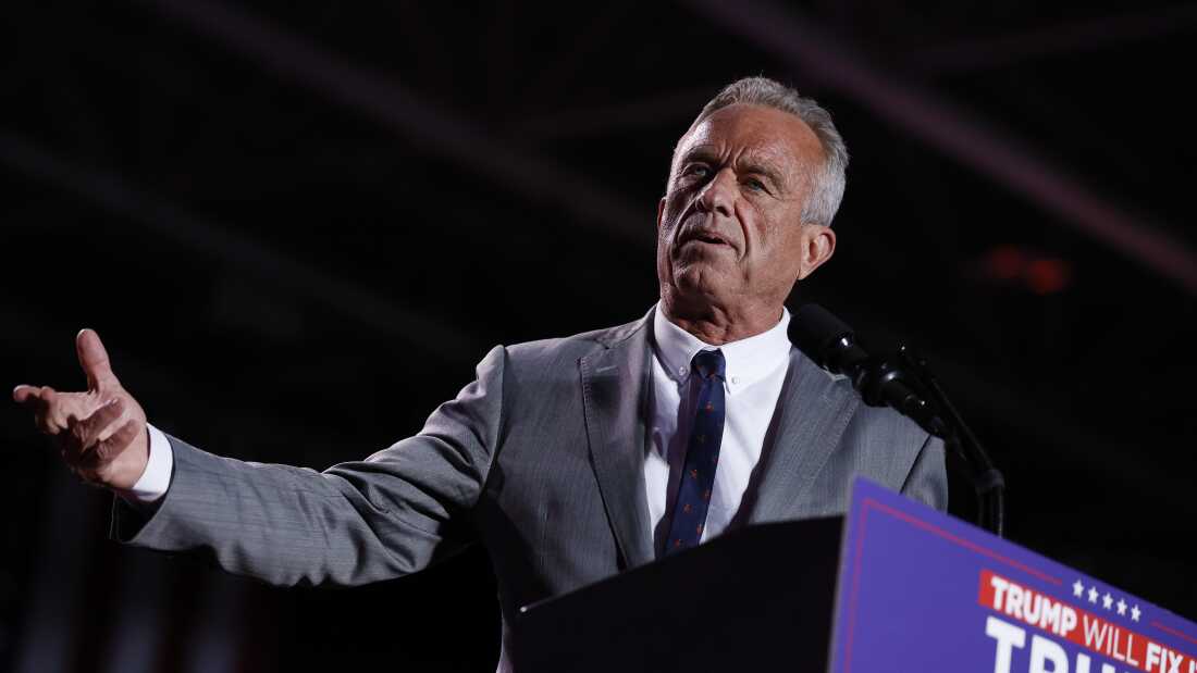 Robert F. Kennedy Jr. speaks during a campaign rally for Donald Trump at Macomb Community College in Warren, Mich., on Nov. 1. Trump has now tapped Kennedy for his administration.