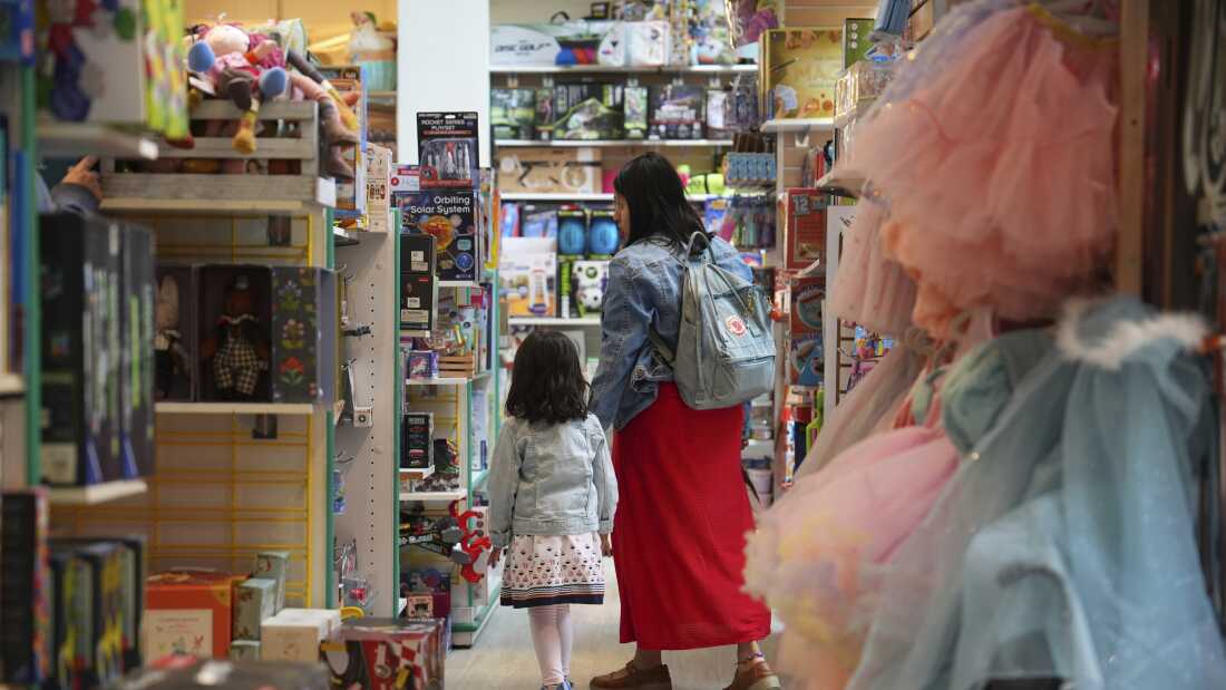A family shops in a toy store in Princeton, N.J.