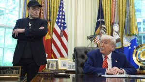 President Donald Trump speaks during a news conference with Elon Musk in the Oval Office of the White House, Friday, May 30, in Washington.