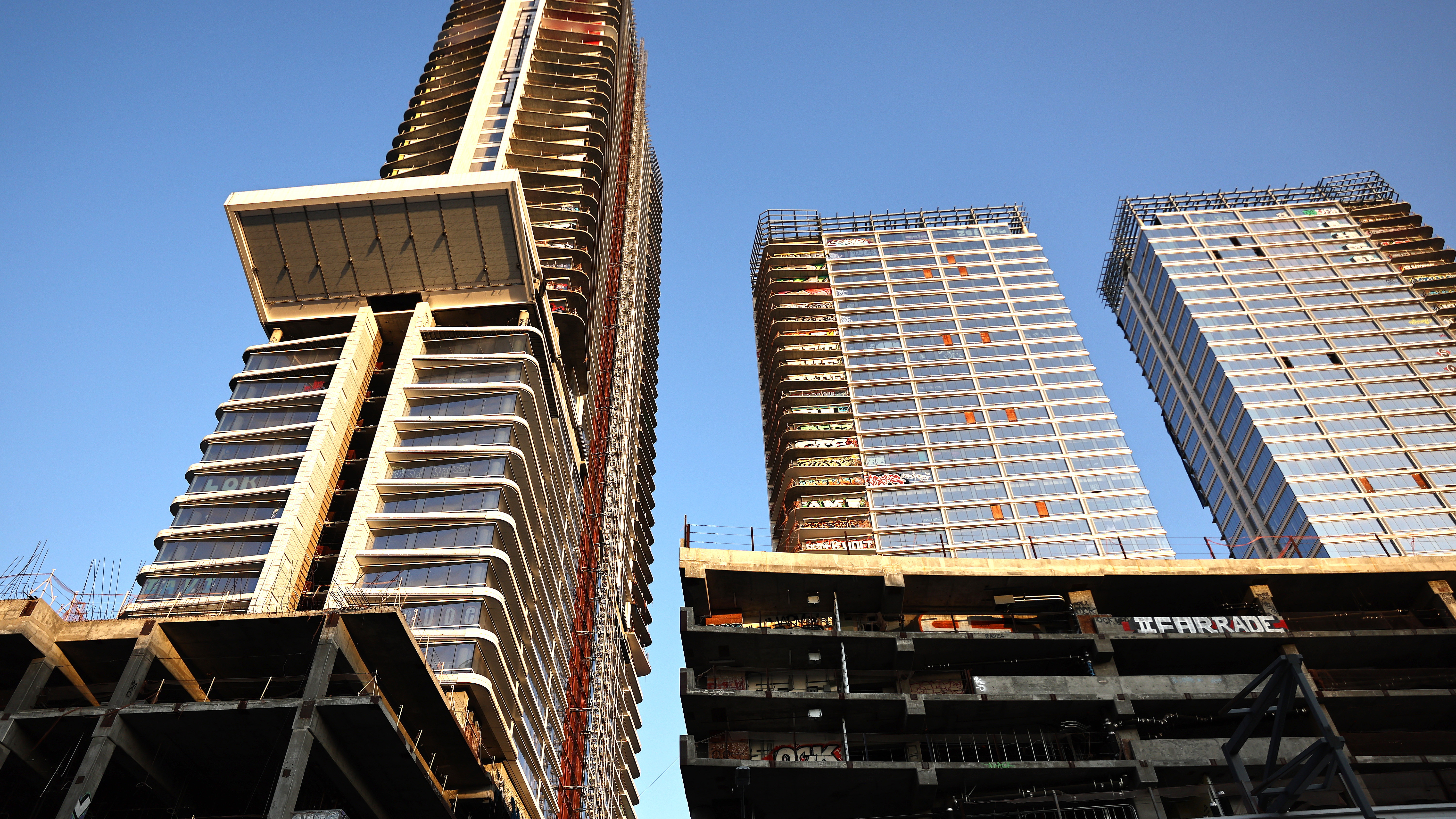Construction of this $1 billion luxury real estate development in Los Angeles stalled in 2019 after a China-based developer ran out of funding, leaving the three-tower project unfinished amid a housing crisis in the city.
