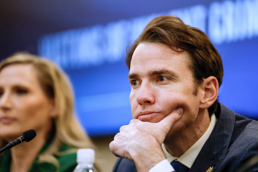 Rep. Kevin Kiley, R-Calif., listens to testimony during a House Judiciary Subcommittee on Oversight field hearing on violent crime in Charlotte, N.C., Sept. 29. In a recent interview on <em>Morning Edition</em>, Kiley discusses his decision to continue working during the government shutdown. (AP)