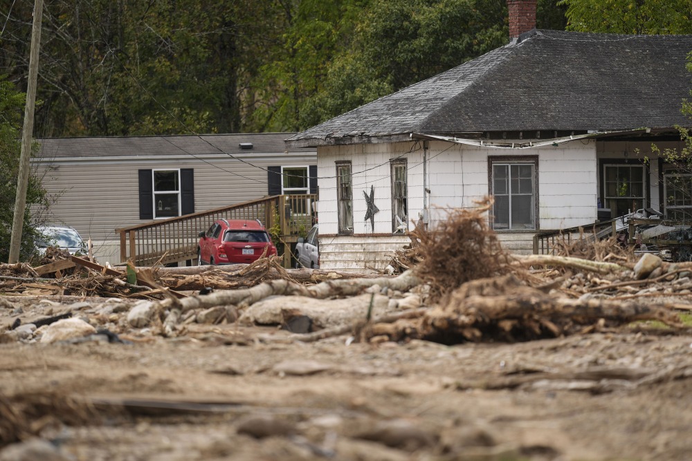 Homes lie in a debris field in the aftermath of Hurricane Helene, Thursday, Oct. 3, 2024, in Pensacola, N.C. (AP)